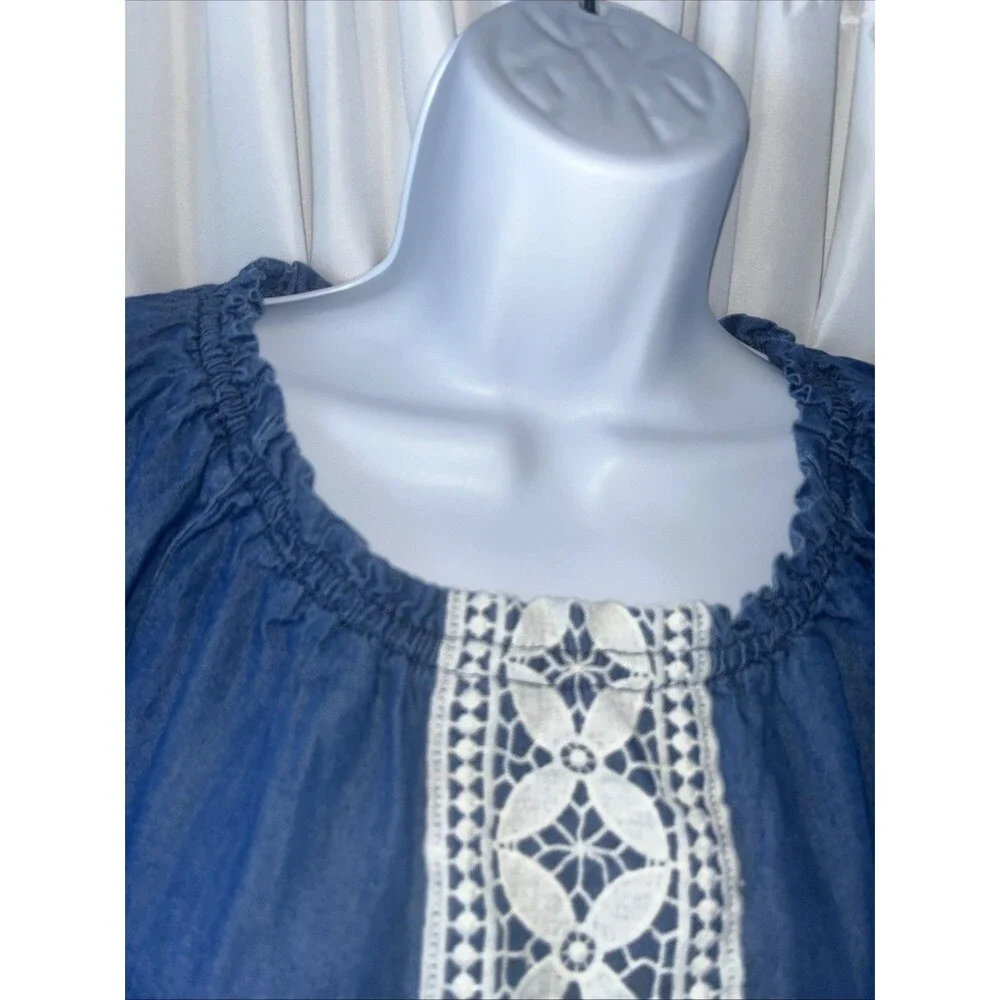 Justice Girls Blue Peasant Crop Top Size 12 Boho Cottagecore Fairycore Festival